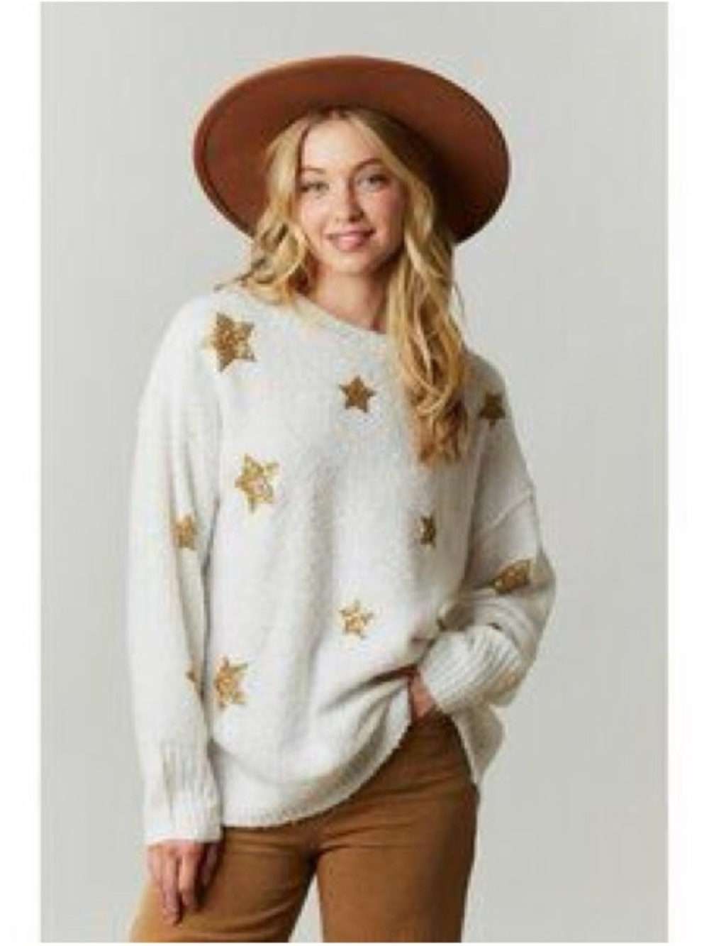 Peach Love White & Gold Star Sweater